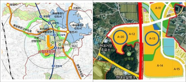 오산세교2지구 위치(왼쪽)와 단지 위치(오른쪽). 국토교통부 제공