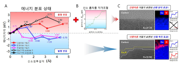 표면 거칠기에 따른 산소 침투 에너지의 변화와 전자현미경 표면 분석(부산대학교 정세영 교수 제공)