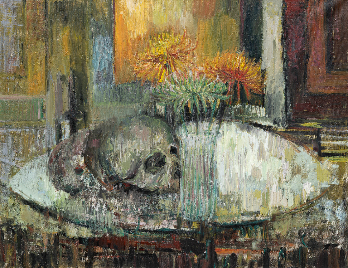 Sabine Moritz, Chrysanthemums and Skulls, 2015, Oil on canvas, 70.5 x 91.5 cm