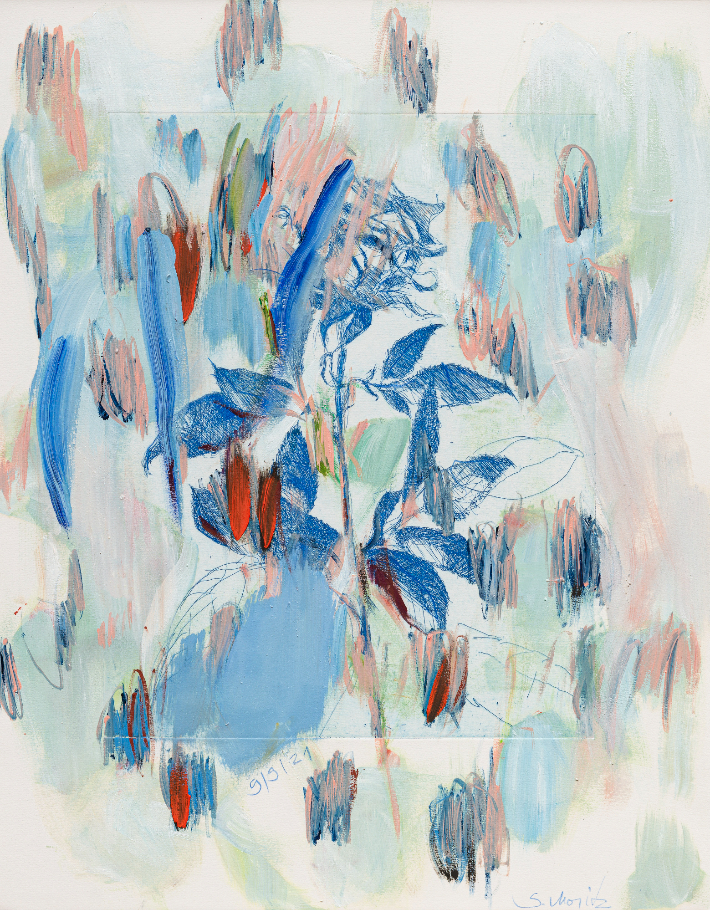 Sabine Moritz, Rose 9_9_21, Oil on etching, 47.5 x 37.5 cm