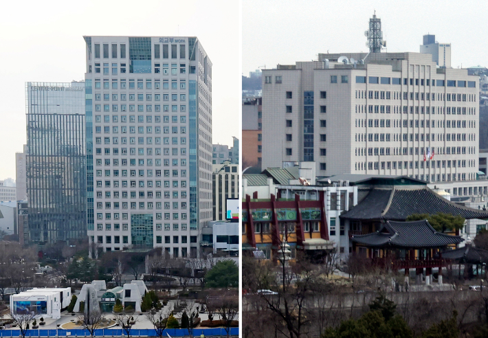 사진은 외교부 청사(왼쪽), 국방부 청사의 모습. 연합뉴스