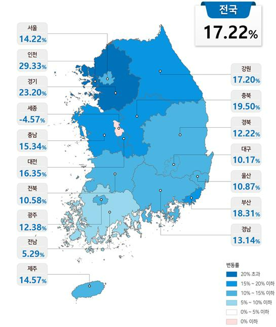 2022년도 공동주택가격(안) 지역별 변동률. 국토교통부 제공