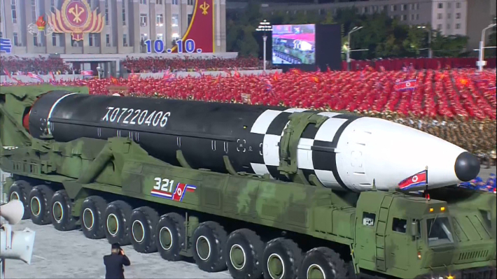 지난 2020년 10월 10일 북한이 노동당 창건 75주년 기념 열병식에서 공개한 신형 대륙간탄도미사일(ICBM). 연합뉴스