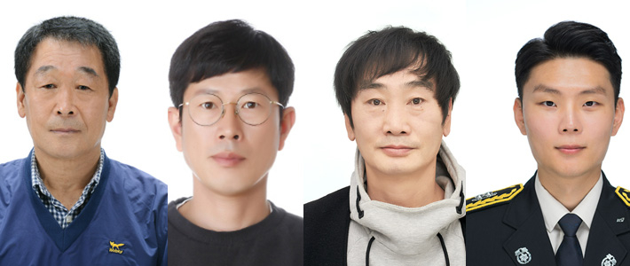(왼쪽부터)김하수(70)씨, 이광원(42)씨, 송영봉(51)씨, 이기성(32) 소방사. LG그룹 제공
