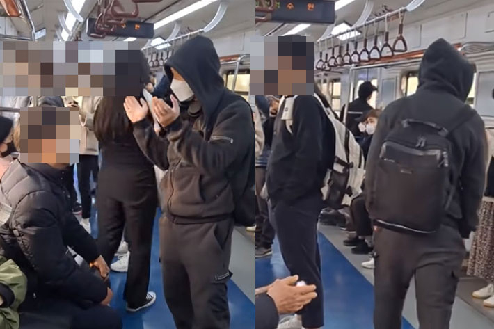 지하철 1호선에서 패륜적 막말을 쏟고 사라지는 젊은 남성의 모습. 유튜브 캡처