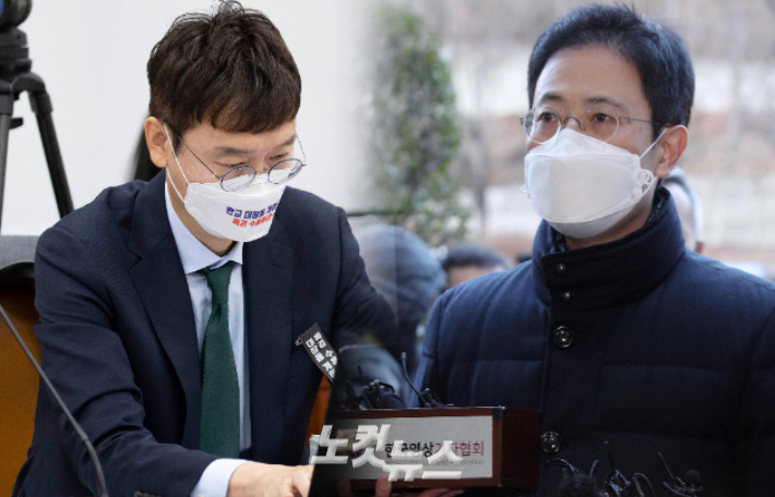 왼쪽부터 김웅 의원, 손준성 검사. 윤창원 기자