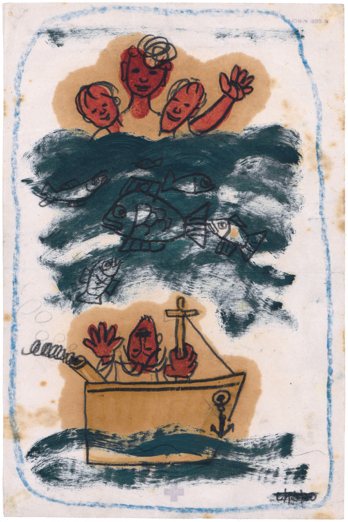 현해탄 / 이중섭(1916-1956) / 1954년 / 종이에 유채, 연필, 크레용, 21.6×14.0cm / 이중섭미술관