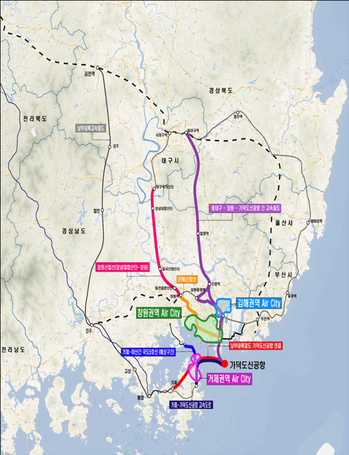 가덕도신공항 건설 사전타당성 검토 연구용역 결과에 수록된 향후 개발구상 접근교통망 확충 계획(안). 경남도청 제공