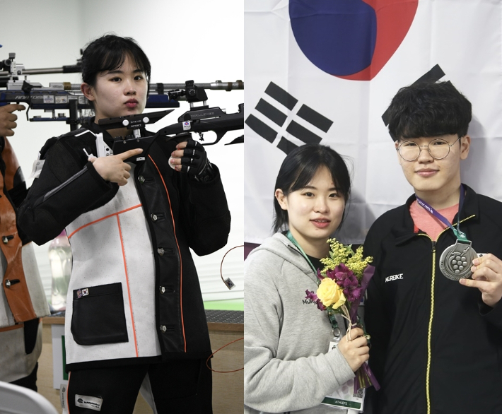 김고운 경기 모습(사진 왼쪽), 김고운과 김우림 남매(사진 오른쪽). 한국농아인스포츠연맹
