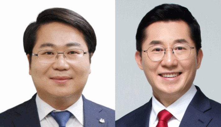 (왼쪽부터) 더불어민주당 오세현, 국민의힘 박경귀 아산시장 후보