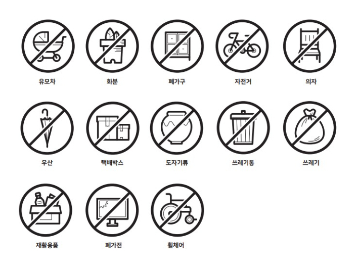 공공소통연구소에 제작한 적치물 금지 픽토그램. 공공소통연구소 제공