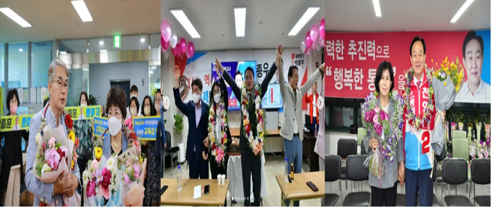 왼쪽부터 박종훈 경남교육감 당선인, 박종우 국민의힘 거제시장 당선인, 천영기 국민의힘 통영시장 당선인. 독자제공 사진 갈무리