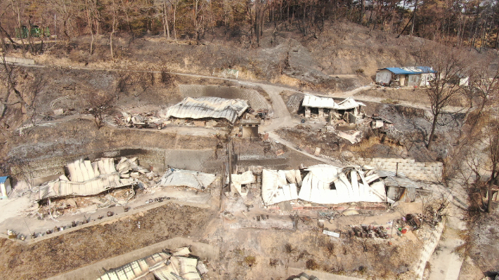 지난 3월 발생한 산불로 주택이 모두 불에 탄 화성2리 모습. 울진군 제공