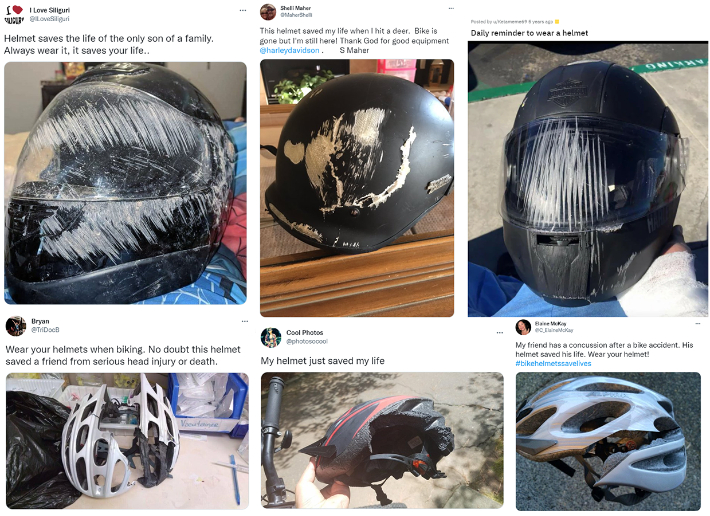 헬멧을 꼭 써야 하는 이유. 헬멧의 중요성을 알 수 있는 트위터, 레딧 게시물. 각 reddit, twitter 게시물 캡처. 