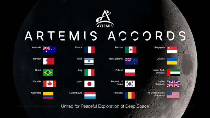 아르테미스 협정에 참가한 국가들. 미국항공우주국 홈페이지 캡처
