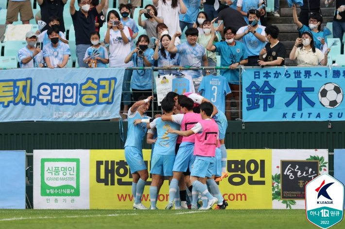 고재현의 선제골 후 기뻐하는 대구FC 선수들. 한국프로축구연맹