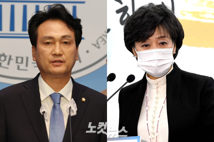 더불어민주당 안민석 의원(왼쪽)과 박순애 교육부장관 후보자. 황진환·박종민 기자