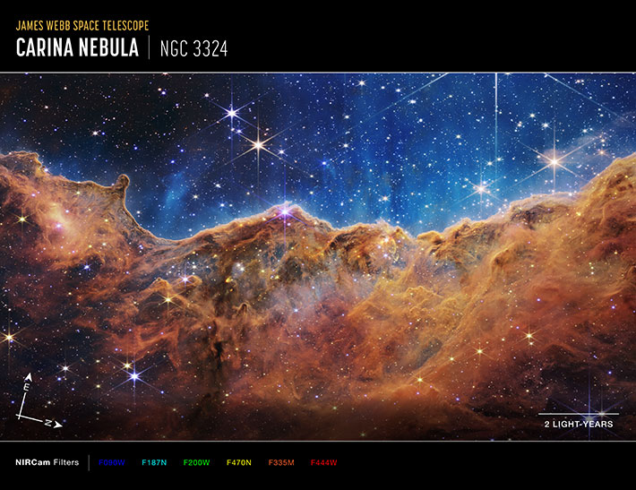 용골자리 성운(Carina Nebula)의 북서쪽에 위치한 NGC3324 산개성단. 미국항공우주국 제공