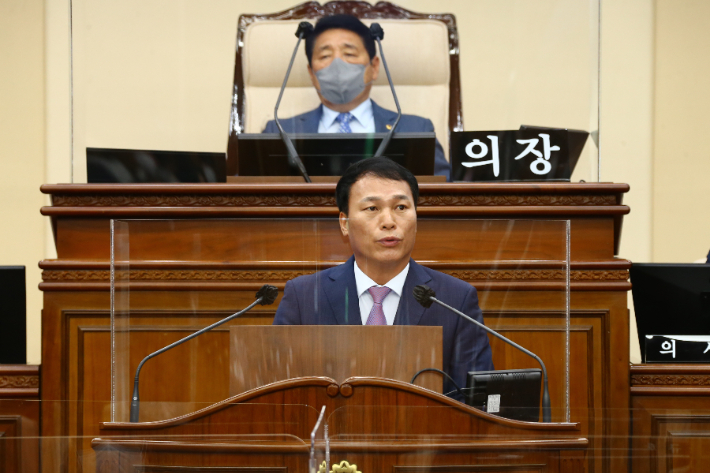 박기영 강원도의회의원이 15일 강원도의회 312회 임시회 4차 본회의 5분 자유발언을 하고 있다. 강원도의회 제공 