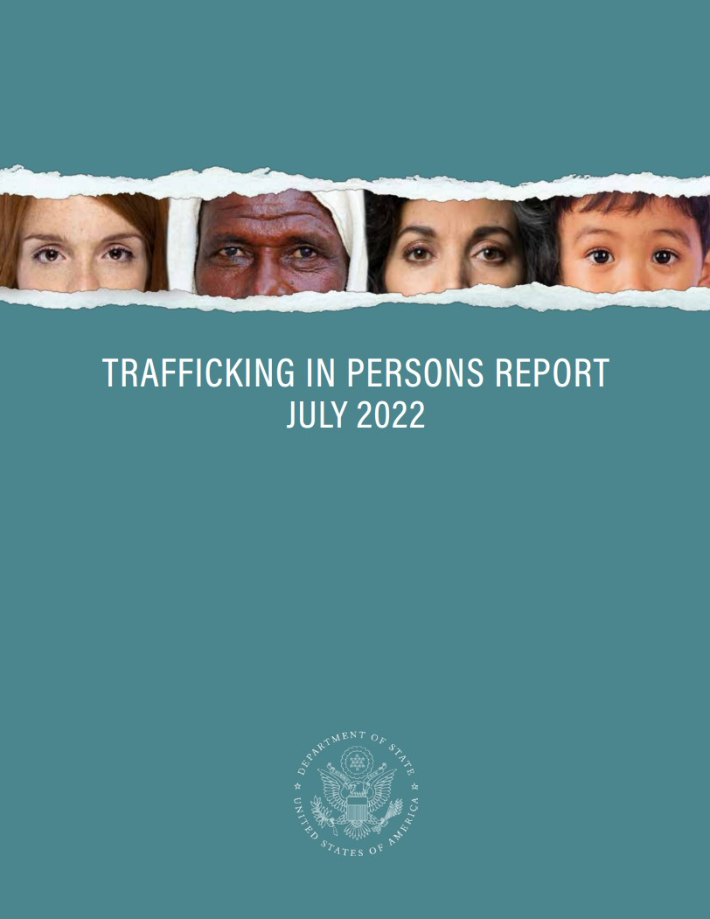 '2022 인신매매 보고서' 표지. 미국 국무부