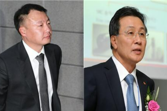 왼쪽부터 정일선 현대비앤지스틸 사장, 박장석 전 SKC 상근고문. 연합뉴스