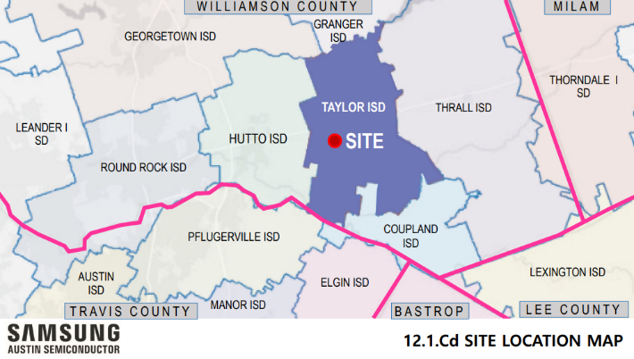 삼성전자는 테일러시 신축 공장 부지가 있는 테일러 ISD에 9건의 '챕터 313' 신청서를 제출했다. 신청서 캡처
