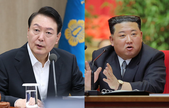 왼쪽부터 윤석열 대통령과 북한 김정은 국무위원장. 연합뉴스