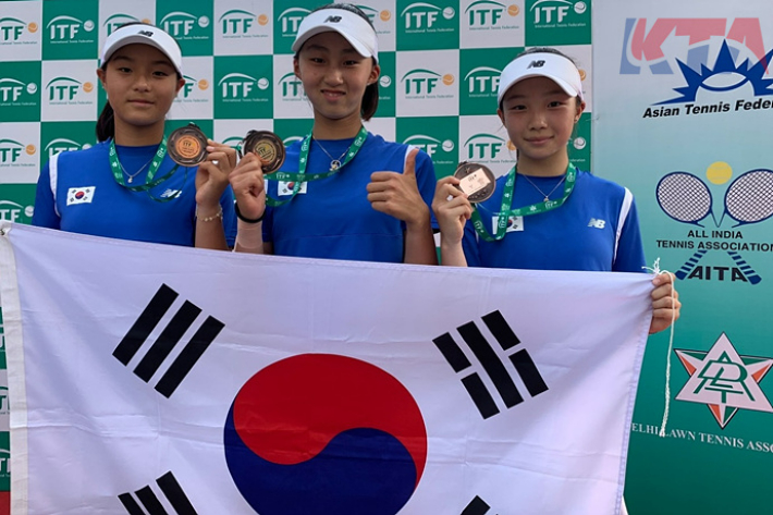 2022 ITF 월드주니어테니스대회 지역 예선에서 3위를 차지한 여자팀(좌측부터 주희원, 이하음, 이서아). 협회