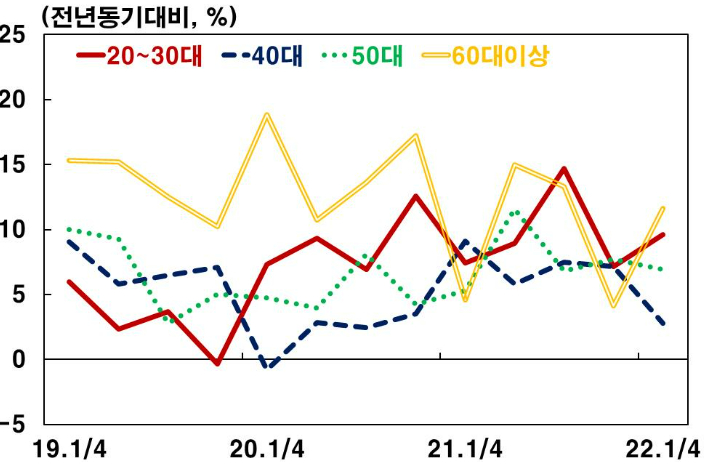광주 연령별 가계대출 증가율. 한국은행 광주전남본부 제공