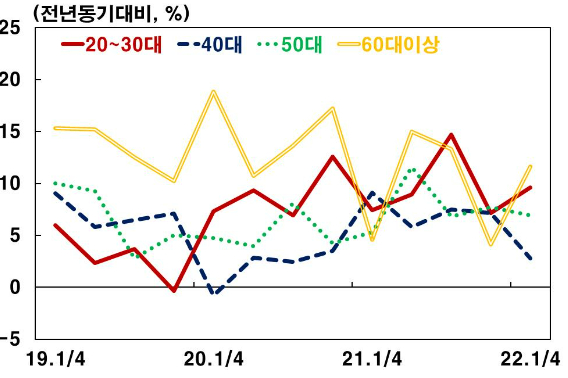광주 연령별 가계대출 증가율. 한국은행 광주전남본부 제공
