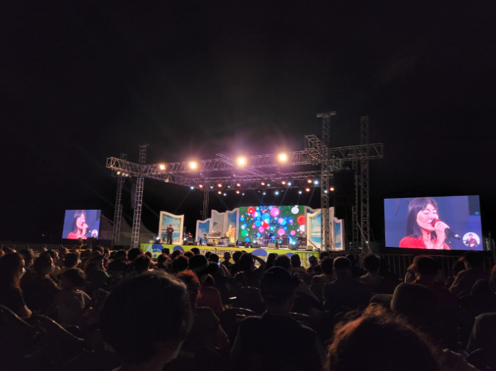 5일 부산 다대포해수욕장에서 열린 다대포 포크락 콘서트에서 가수 장필순이 공연을 펼치고 있다. 정혜린 수습기자