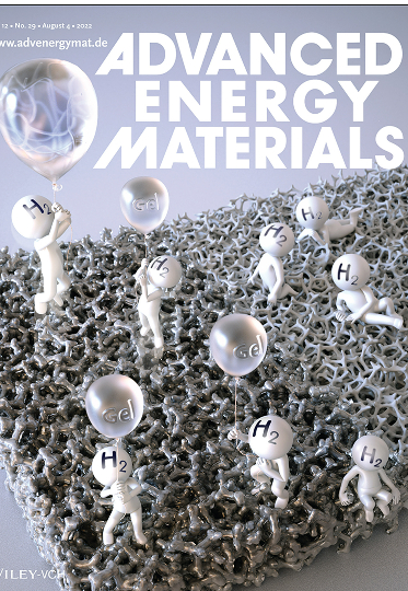 어드밴스드 에너지 머터리얼즈 표지. 다공성 전극에 코팅된 수화젤이 수소 기체를 전극 표면에서 제거하는 역할을 한다는 것을 표현한 이미지 UNIST 제공