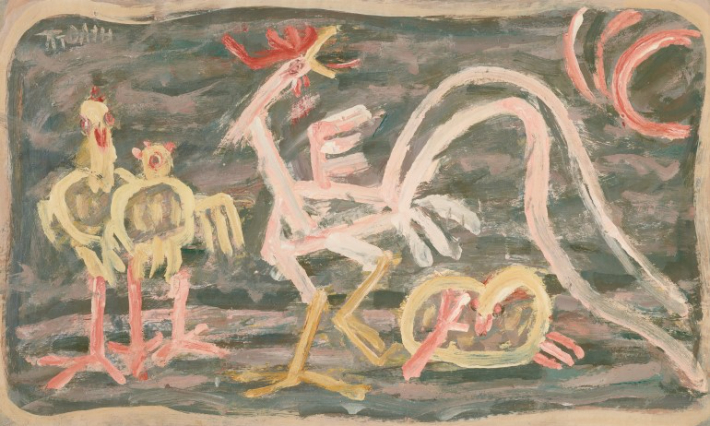 '닭과 병아리' 1950년대 전반. 어미 닭과 병아리 두 마리를 활달한 선으로 그려낸 작품이다. 국립현대미술관 이건희컬렉션