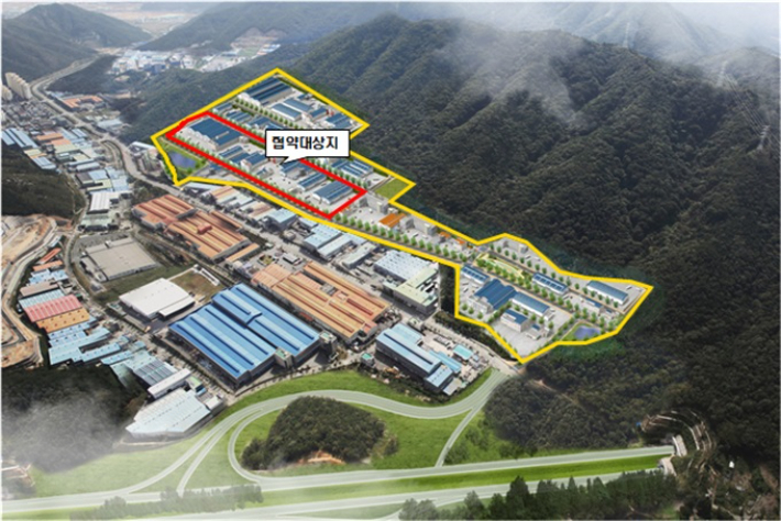 지메이코리아가 2026년까지, 부산에 39만㎡ 규모의 상온 ·저온 물류센터를 짓고, 새로운 인력 1600명으로 고용한다. 사진은 지사글로벌 일반산단 조감도.