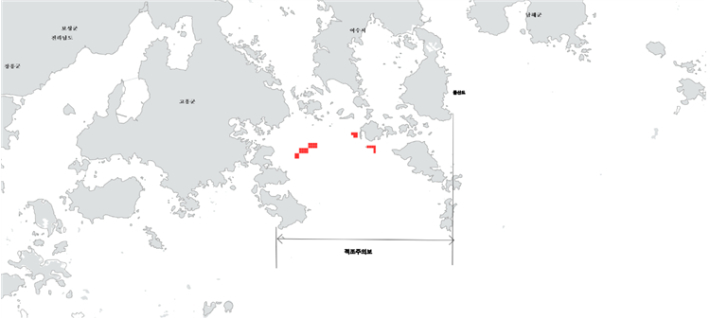 올들어 첫 적보주의가 발령된 고흥 외나로도~여수 돌산도 해역도. 전남도 제공