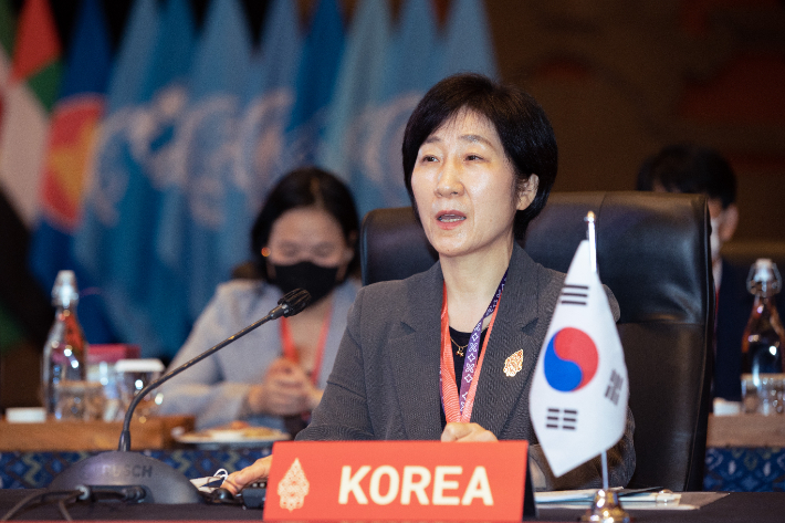 G20 환경기후 장관회의 수석대표 발언하는 한화진 환경부 장관. 환경부 제공