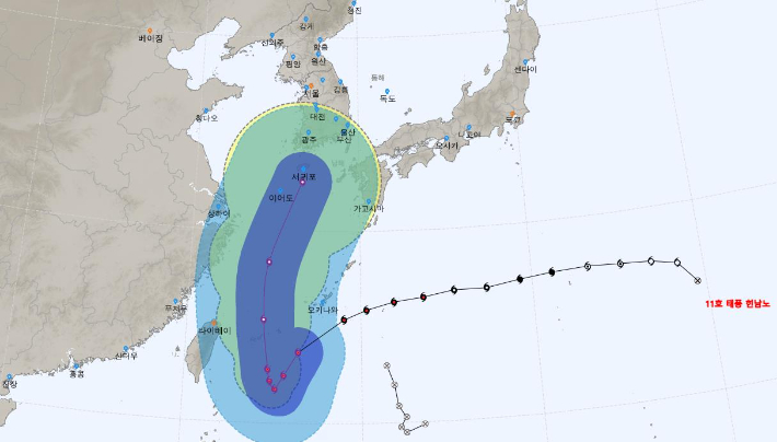 태풍 힌남노 최근접 예상도. 국가태풍센터 제공