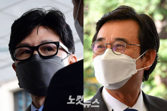한동훈 법무부장관(왼쪽)과 유시민 전 노무현재단 이사장. 황진환·박종민 기자