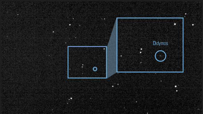 밤하늘에서 관측되는 디디모스(Didymos) 소행성. NASA JPL DART Navigation Team