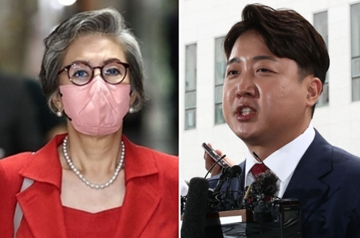 왼쪽부터 국민의힘 이양희 윤리위원장과 이준석 전 대표. 연합뉴스 