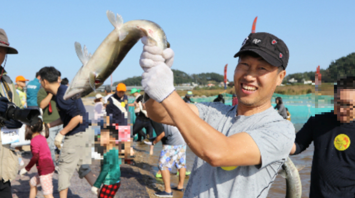 연어맨손잡기. 양양군 제공