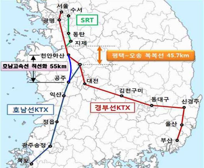 호남선 KTX 직선화 노선도. 김수흥 의원실 제공