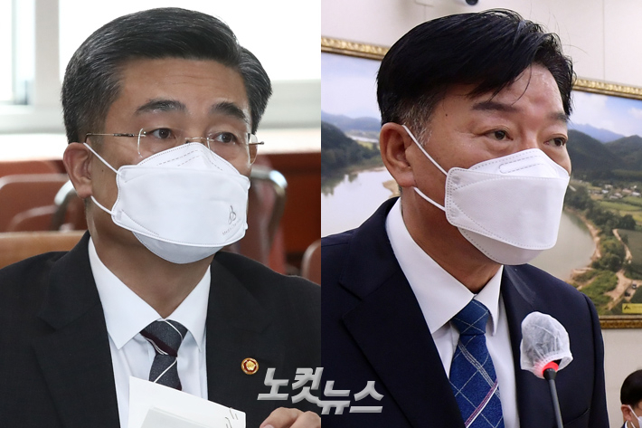 왼쪽부터 서욱 전 국방부장관, 김홍희 전 해경청장. 윤창원 기자 