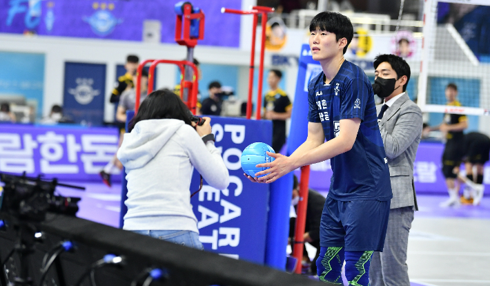 대한항공의 신예 미들브로커 김민재. 한국배구연맹