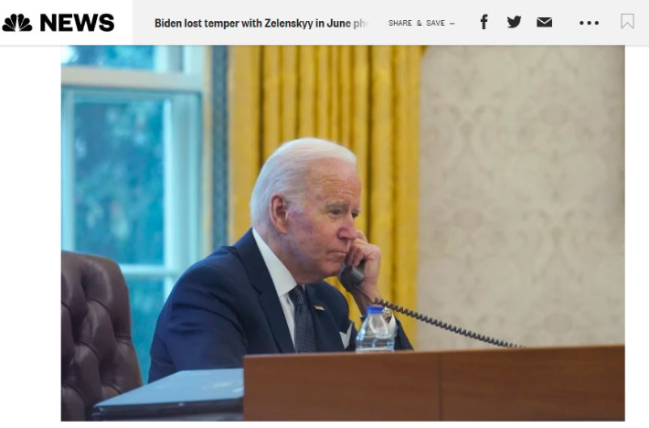 조 바이든 미국 대통령이 볼로드미르 젤렌스키 우크라이나 대통령과 전화통화 도중 화를 냈다는 NBC의 31일(현지시간) 보도. NBC캡처