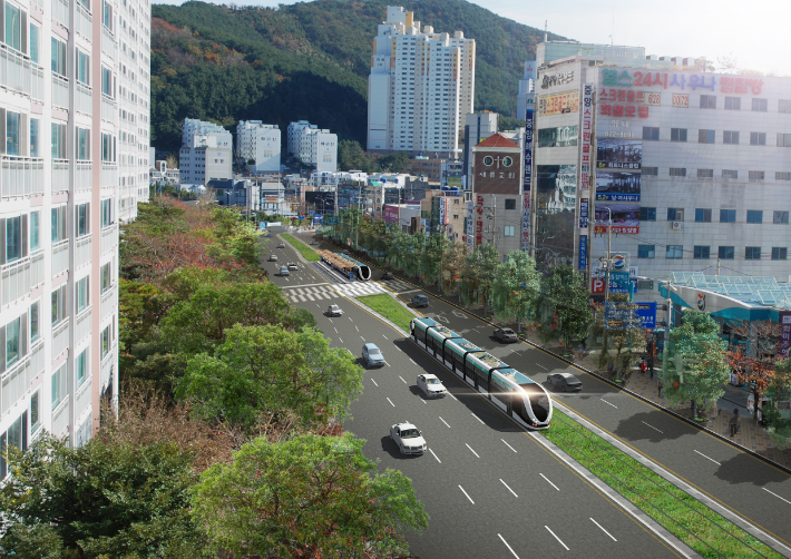 부산 오륙도선 사업 예정지인 남구 용호동 일대 트램 조감도. 부산 남구 제공