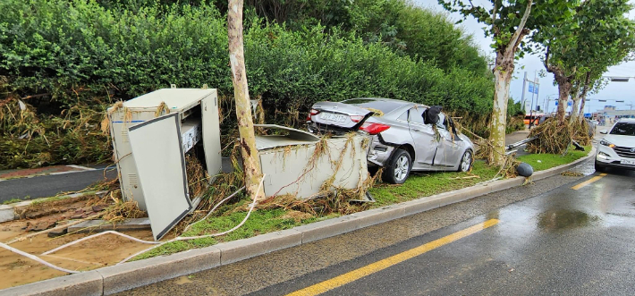 힌남노 내습 당시 침수 차량 모습. 독자 제공