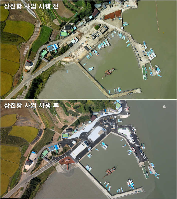 상진항 어촌뉴딜 300사업 시행 전후 모습. 보성군 제공