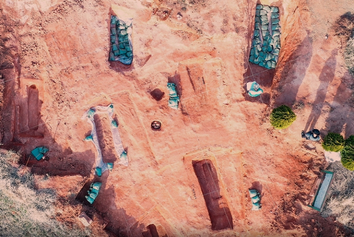 한국 최초의 순교자의 유해가 발견된 전북 완주군 이서면 남계리 유적이 18일 전라북도 지정 기념물에 지정예고 됐다. 남계리 유적 항공사진. 완주군 제공