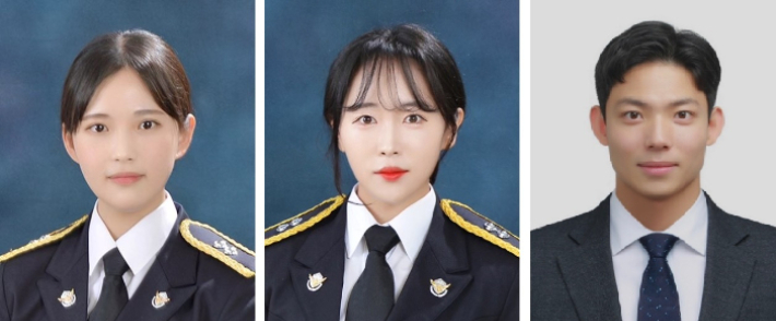 화제의 신임 경찰관들. 왼쪽부터 박소현, 허정희, 이상수 순경. 동해해양경찰서 제공